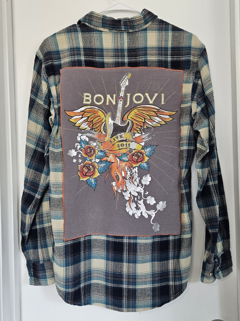 Bon Jovi Back Patch Flannel Band Shirt